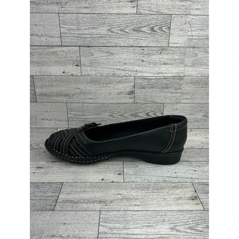Clarks Bendables Black Leather Woven Buckle Loafers Shoes‎ 65085 Women 7M